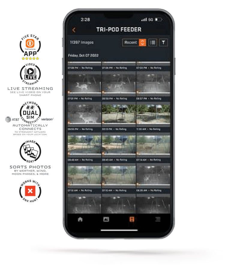 Bushnell Trail Cam App Phone showing trail cam footage on transparent background
